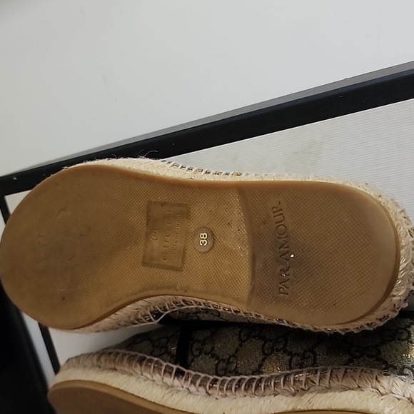 GUCCI PILAR ESPADRILLES BEIGE GOLD BEES - Picture 7 of 10
